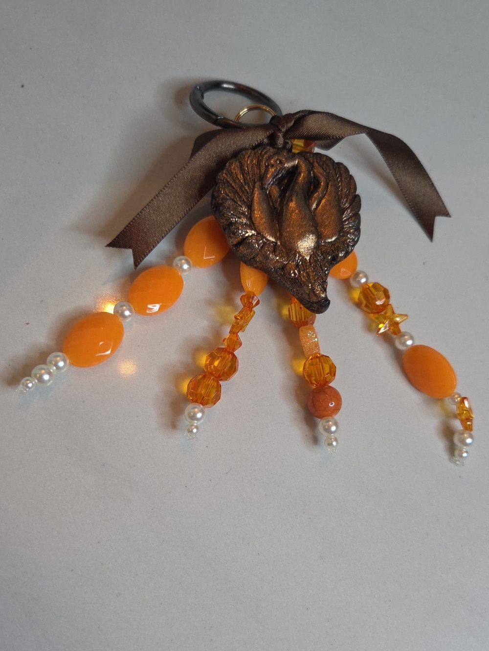 Handmade Orange Beaded Heart Bag Charm